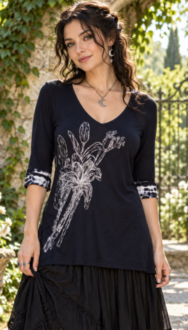 Cache Tunic Top Hoodie whimsygoth gothic medium embroidered floral tie dye